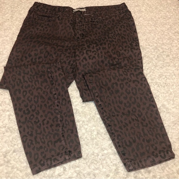 free People Womens Leopard Cheetah Print Stretch Crop Jeans Size 29 Brown 31x25 - Picture 1 of 11